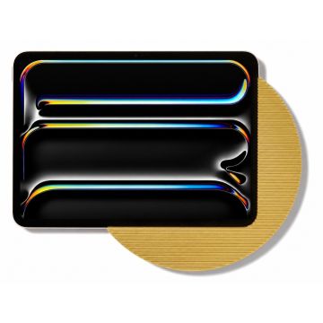 Detailopname van de Displine Moonlight wandhouder in goud met een iPad Pro 11 inch (2025) erop geplaatst.