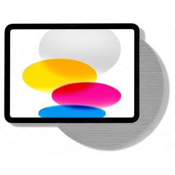 Detailweergave van de Displine Moonlight wandhouder voor iPad 11 inch met een titanium afwerking en kleurrijke achtergrond.