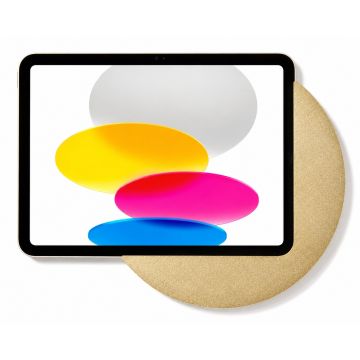 Detailweergave van de gouden Displine Sunset wandhouder voor iPad 11 inch met kleurrijke achtergrond.