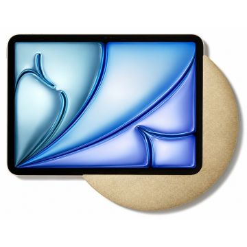 Detailweergave van de Displine Sunset wandhouder voor iPad Air 11 inch, met een gouden afwerking en een unieke, ronde basis.