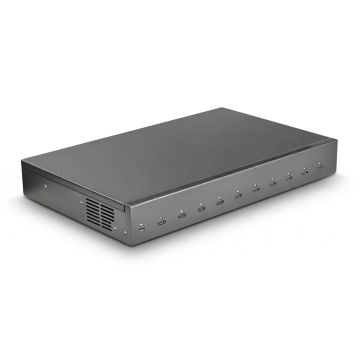 Achteraanzicht van de Torvik OLH-10 USB-C oplaadhub met 10 poorten en ventilatierooster.