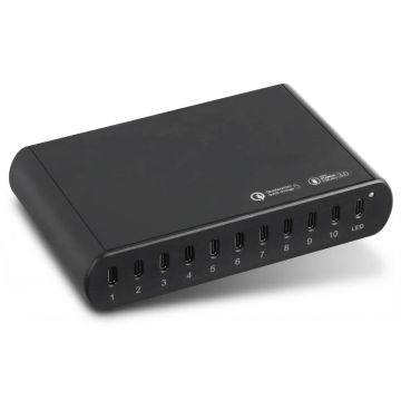 Torvik OLH-10 250W 10-poorts USB-C oplaadhub - zwart