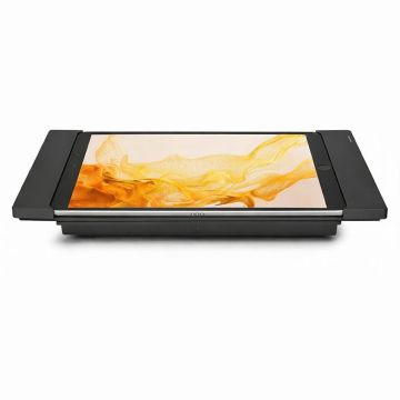 Zijaanzicht van de Smart Things sDock Fix tafelstandaard voor Samsung Galaxy Tab S9+, met tablet in liggende positie.