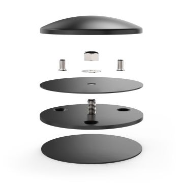 Detailweergave van de Draaivoet voor Compulocks Core en Mast tafelhouder, met zichtbare onderdelen en bevestigingsschroeven.