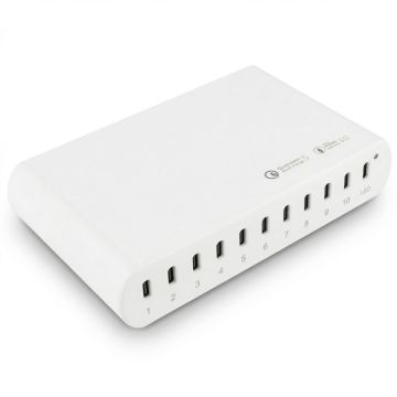 Torvik OLH-10 250W 10-poorts USB-C oplaadhub - wit